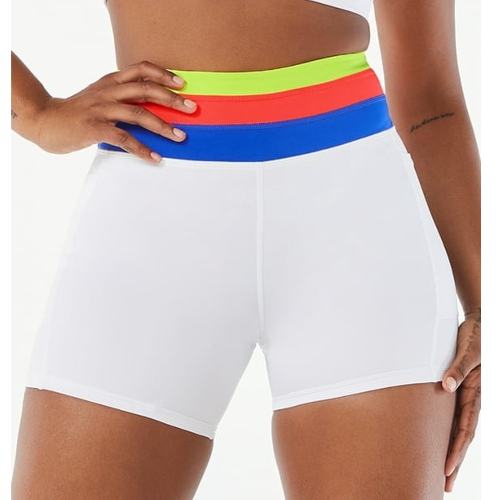 NWT Love & Sports Women’s Color Band Bike Shorts Size XS 5” Inseam Vivid White